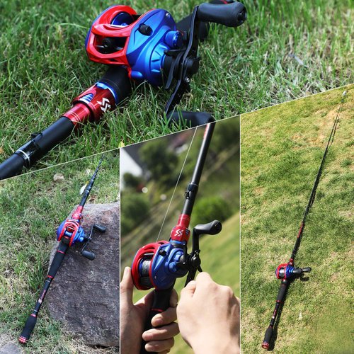 Sougayilang Fishing Rod and Reel Combo, Telescopic Casting Rod Baitcasting Reel with Carrier Bag Baitcaster Combo for Freshwater Saltwater-2.1m/6.8ft-Left Handed