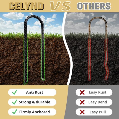 CELYND Trampoline Stakes High Wind - Heavy Duty 12 Inch U Shaped Ground Anchors - Galvanized Steel Rebar Stakes for Outdoor Camping Tent Fence Garden Decorations(8 Pack Black)
