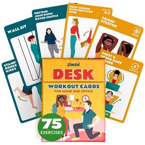 75 Desk Workout Cards – 50 Light Bodyweight Exercises & 25 Stretches for Quick, Easy Chair Routines – 3.5x2.5” Workstation Exercise Deck for Women & Men – No-Sweat Fitness at Home or Office