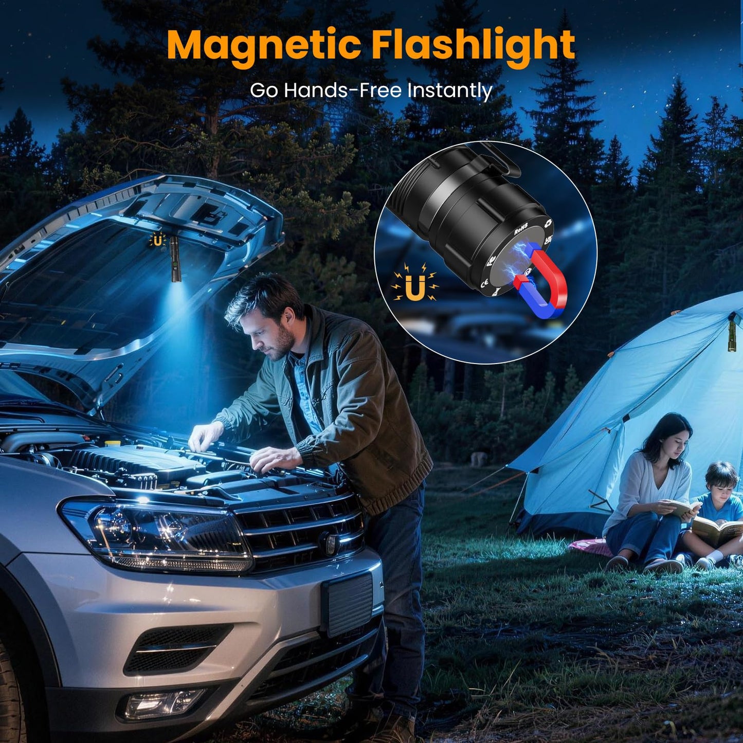 Hoxida Rechargeable Flashlights 2 Pack, 6 Modes Zoomable Powerful Tactical Linternas with LCD Digital Display, Super Bright High Lumens Handheld Magnetic Flashlights for Home Emergencies Camping