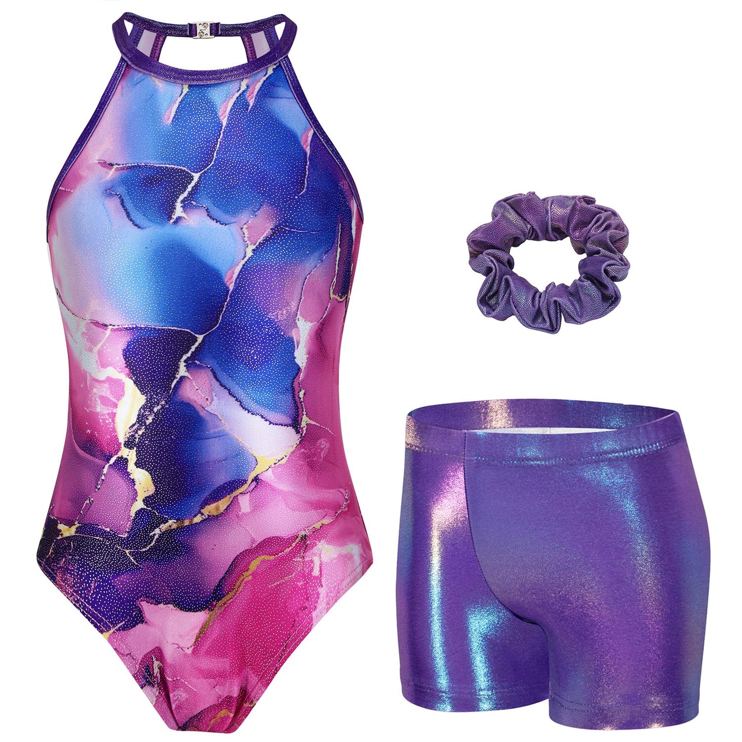 Zaclotre Girls Gymnastics Leotards Clasp Back Leotard with Tumbling Shorts