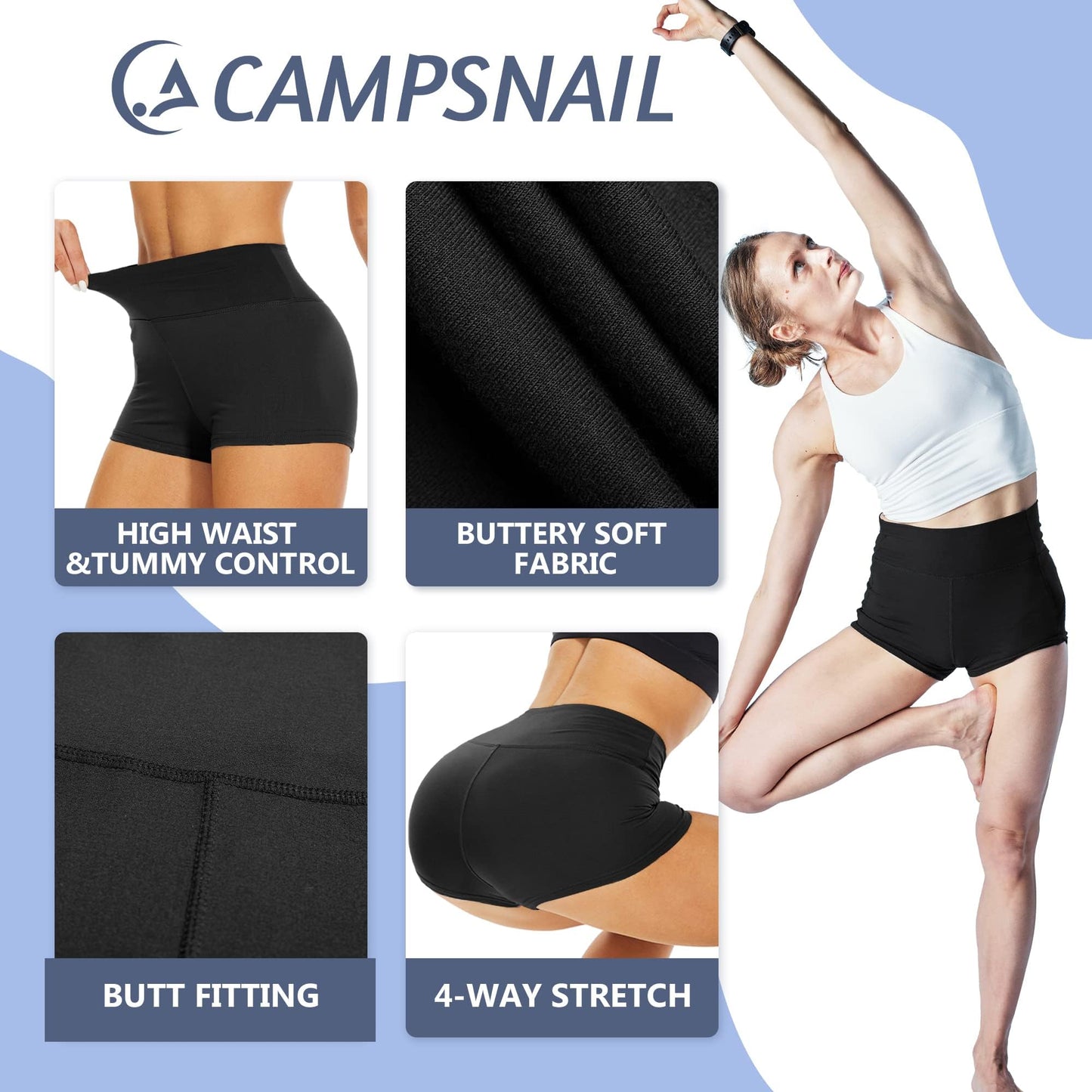 CAMPSNAIL Workout Biker Shorts Women - 3"/5"/8" High Waisted Tummy Control Spandex Booty Volleyball Shorts for Yoga Dance White