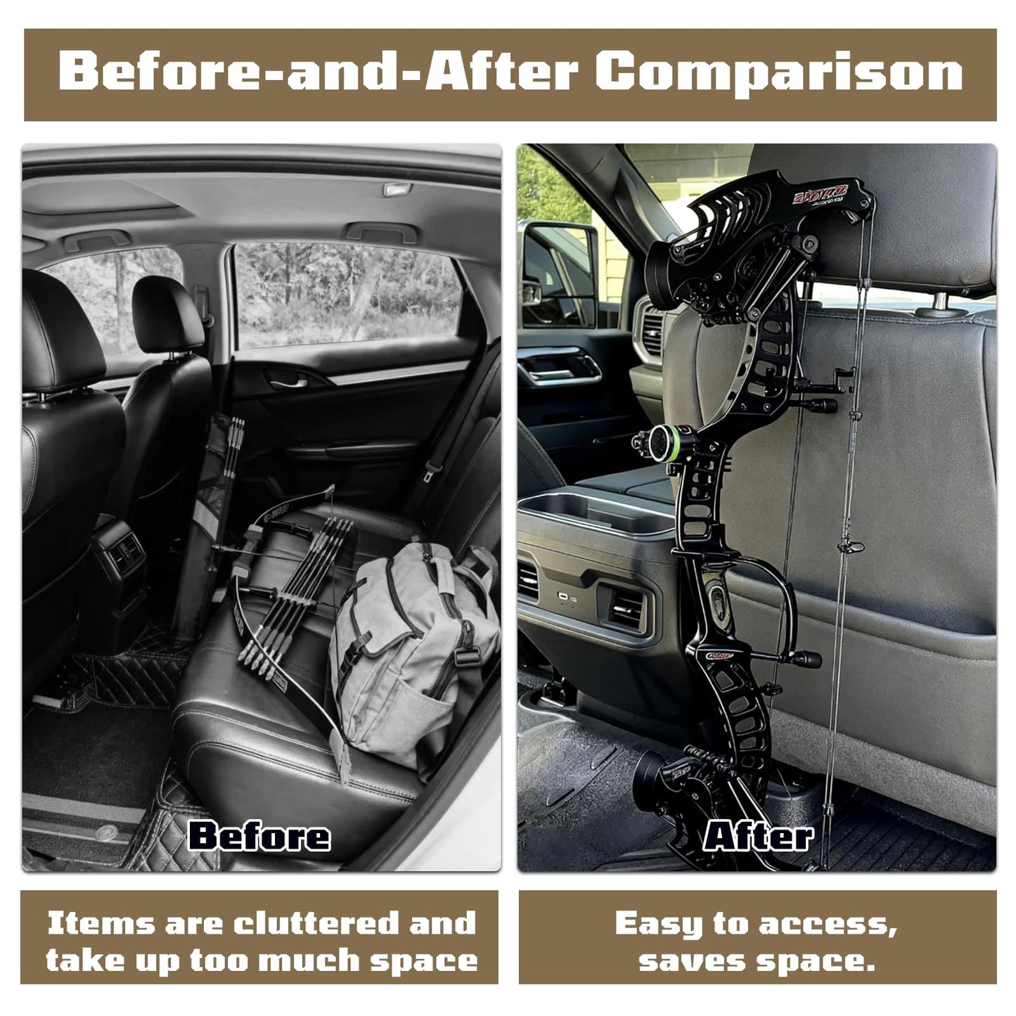 2PCS Bow Hanger for Truck Headrest Archery Bow Holder Vehicle Storage Set