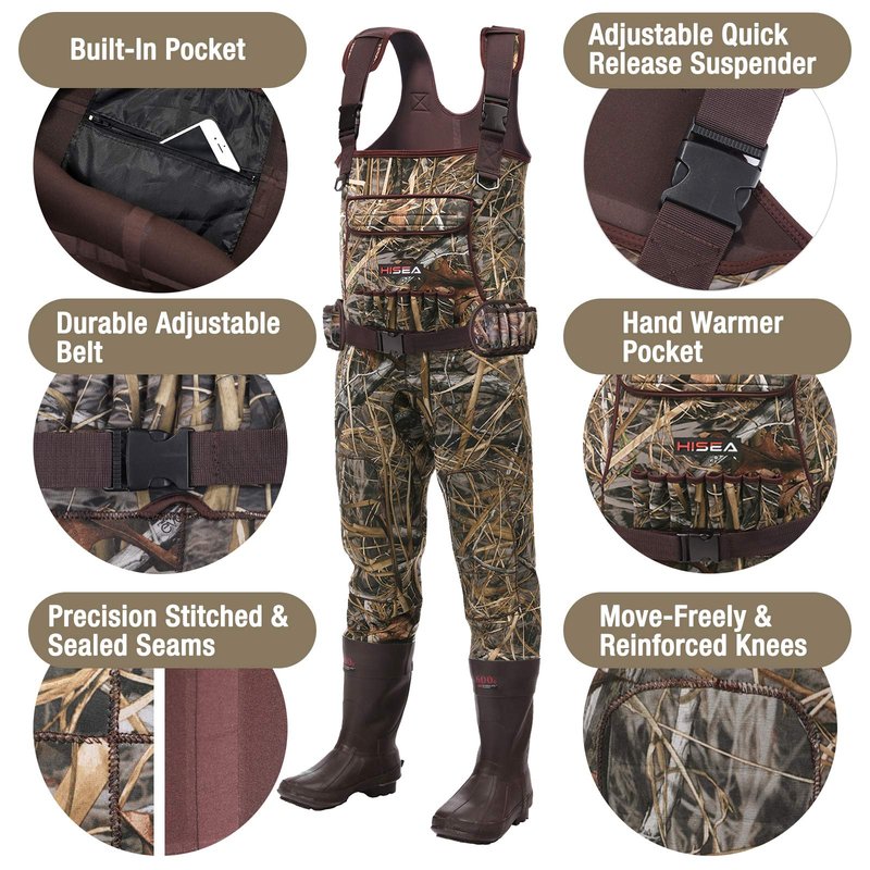 HISEA Hunting Waders for Men with 600G Insulated Boots, 4.5mm Neoprene Waterproof, Bootfoot Chest Wader Fishing Duck Hunting