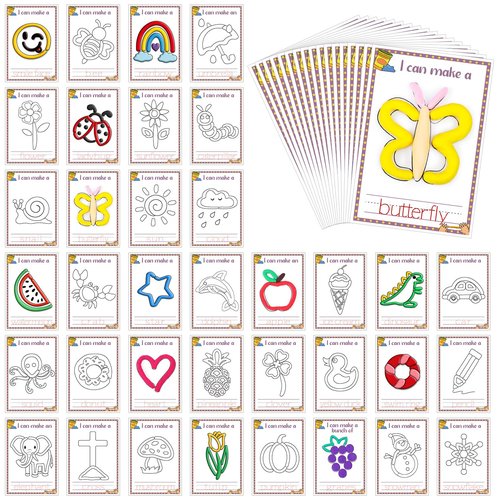 Geyoga 72 Pcs Alphabet & Shape Play Dough Mat for Toddler Rainbow Star Flower Play Mats Card for Clay or Dough Preschool Learning Accessories for Toddler Kid 2-6 Years Back to School Classroom