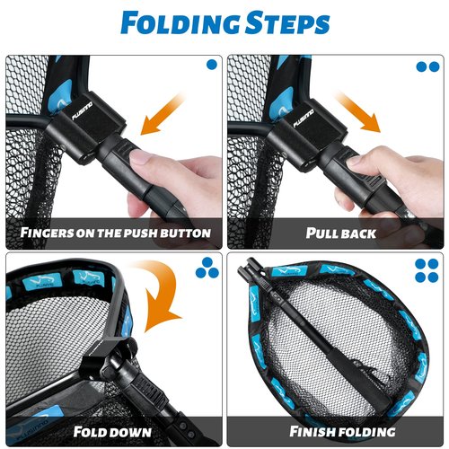 PLUSINNO Floating Fishing Net, Rubber Coated Fish net for Easy Catch and Release, Fishing Nets Freshwater for Bass, Trout, Walleye, Kayak, Folding Landing Net for Easy to Carry and Storage