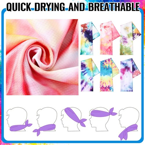 Peryiter 6 Pack Cooling Towels for Neck and Face 40 x 12 Inch Cooling Rag Ice Sweat Towels for Biking Hiking Running Yoga Golf Sport Gym Workout Gardening(Tie Dye Style)