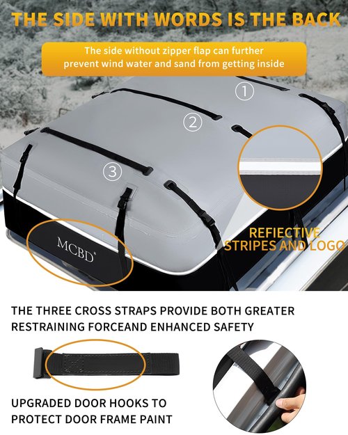 MCBD Rooftop Cargo Carrier Bag for Car, 40 Cubic Feet Large Waterproof Soft-Shell Roof Bag for All Vehicles SUV with/Without Roof Rack, Universal Car Top Luggage Storage Bag