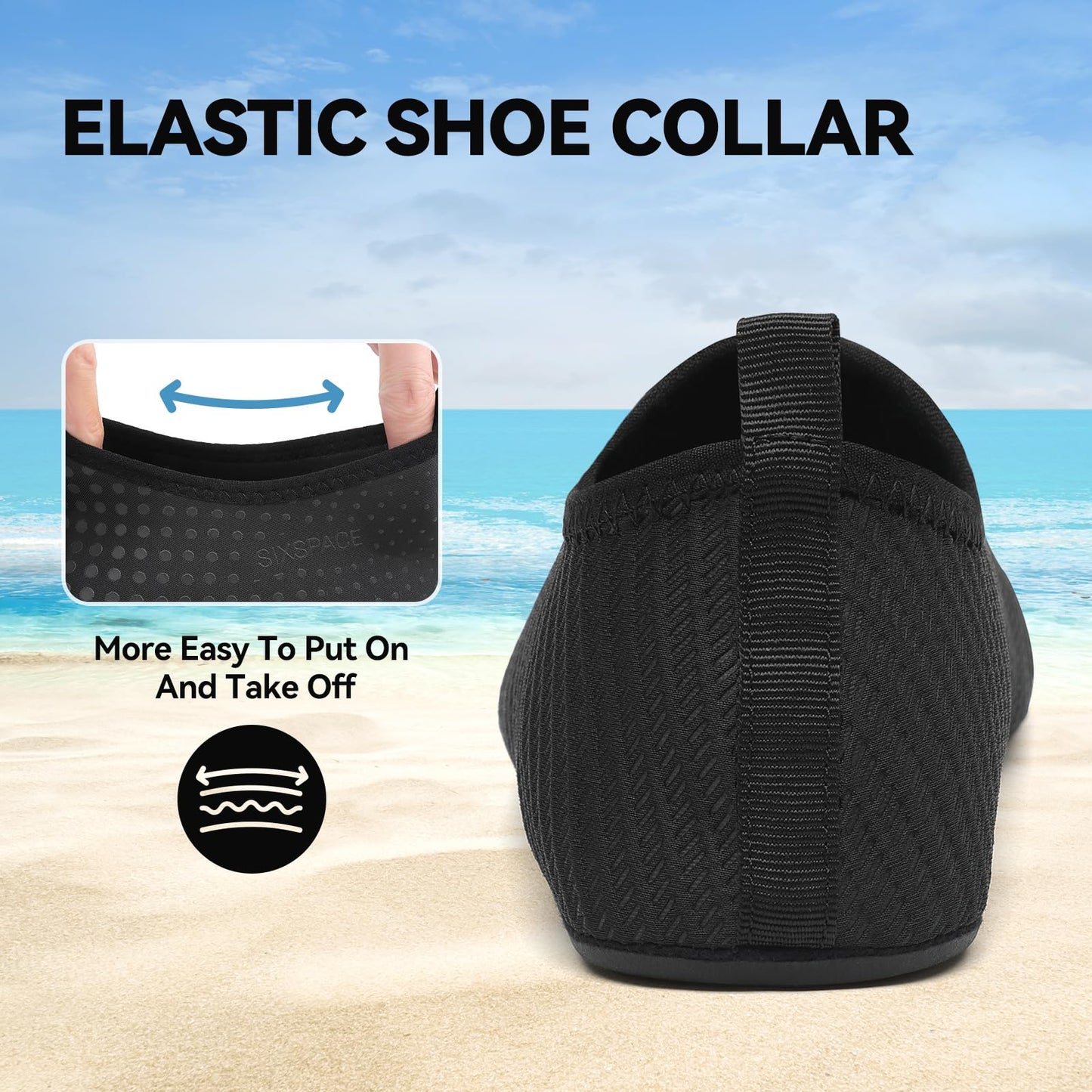 Sixspace Water Shoes for Women Men Aqua Socks Swim Shower Beach Barefoot Pool Quick-Dry Non Slip Lake Surf (EGUS058MXXZ487BK34)