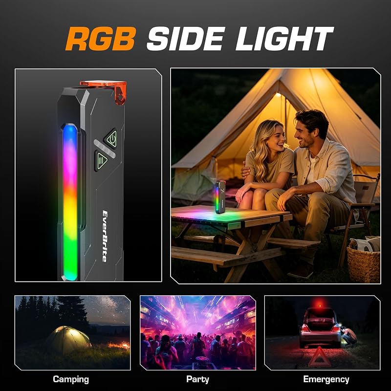 EverBrite Flat Rechargeable EDC Flashlight with RGB UV Light - Black