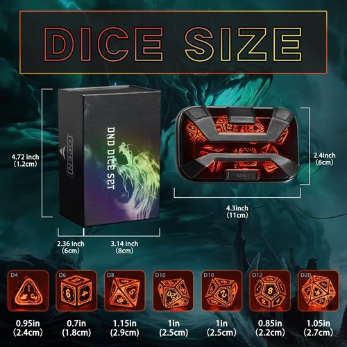 FONVGOGO Light up DND Dice Set Rechargeable,Cool LED D and D Dice 7pcs with Charging Box Polyhedral Dungeons and Dragons RPG Dice Set for Role Playing Table Game (Astral Shard Orange)