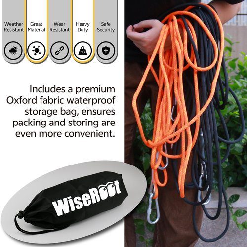WiseRoot 8mm Climbing Rope for Adults: Outdoor Climbing Rope Rock Climbing Rope Static Rope Heavy Duty Rope for Arborist Tree Climbing Camping Hiking Rescue, 10m(32ft) 20m(64ft) 30m(96ft) Orange/Black