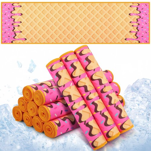 Peryiter 12 Pcs Ice Cream Baseball Drip Cooling Towel 40" x 12" Microfiber Soft Lightweight Sport Cooling Towel for Baseball Team Gifts Events Yoga Running Gym Camping(Pink,40 x 12 Inch)
