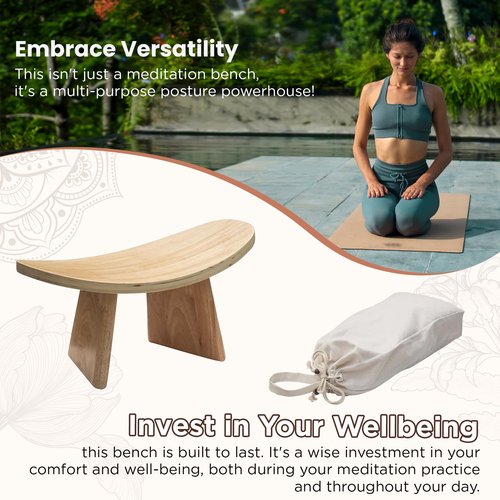 OBELGEOYA Ergonomic Wooden Meditation Bench - Kneeling Chair for Yoga, Prayer, and Seiza Practice, Portable Comfortable Meditation Stool for Deeper Meditation Mindfulness Posture Support
