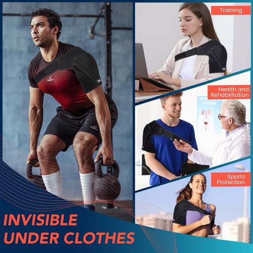Shoulder Brace with Adjustable Compression Sleeve Rotator Cuff Support & Arm Sling, Hot/Cold Pack Compatible, Breathable Stabilizer for Pain Relief, Fits Left/Right Arm, Men & Women