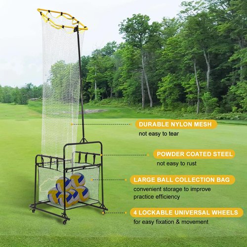 Volleyball Training Equipment Portable Practice Net Equipment with Wheels and Ball Collection Bag Sturdy Base Volleyball Spike Trainer with 5 Height and Angle Adjustments