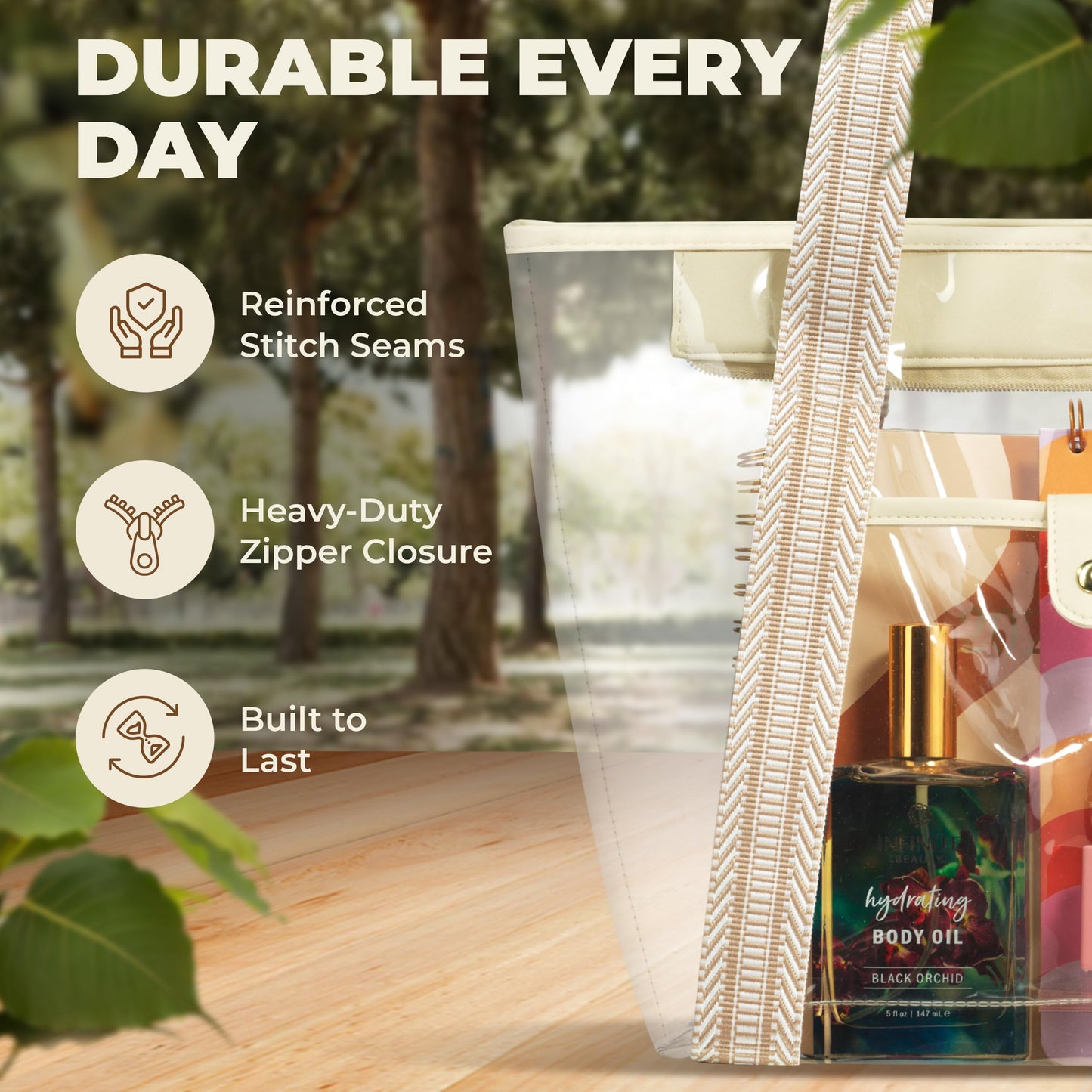 Handy Laundry Clear Bags for Women - Large Transparent Tote Bag for Stadium, Beach, Work & Shopping - Clear Purse with Zippered Top and Sturdy Handles