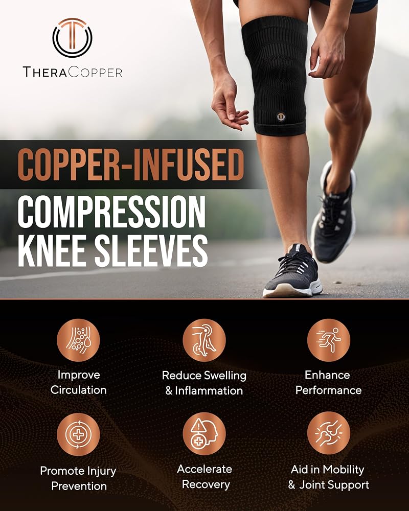 Copper Knee Brace for Women & Men (Large) - 2 Pack with Copper Infused Fibers