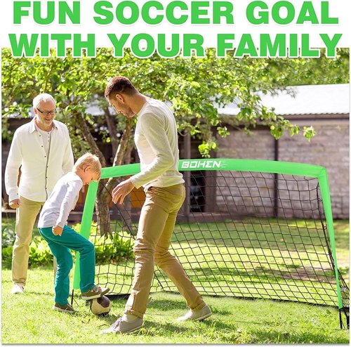 BOHEN 5x3ft Portable Soccer Goal for Kids Backyard with Carry Bag - Easy Folding Lightweight Fun for Outdoor Indoor Training Games for Teen Youth Adult (Green, 5x3 FT, 2 Pack)