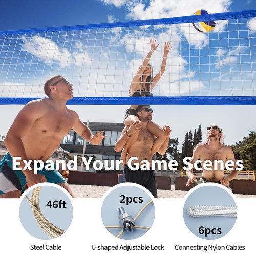YUXUXU Professional Volleyball Net Outdoor Heavy Duty, All Weather Enhanced, Extended Stainless Steel Cable, Extra Thick Borders, for Indoor Outdoor Sports - Regulation 32x3FT, Blue (Net Only)