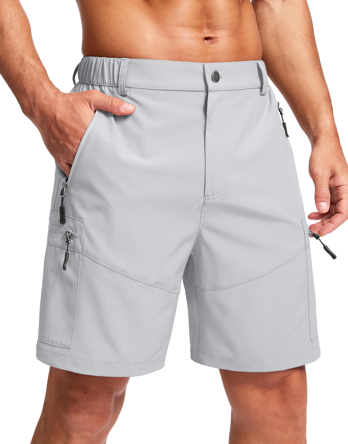 Pudolla Men's Hiking Cargo Shorts Lightweight 7" Travel Casual Shorts for Men Golf Work Outdoor with 5 Zipper Pockets(Bright Grey X-Large)
