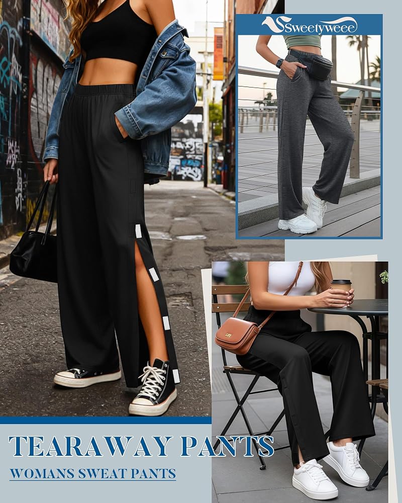 2 Pack Women's Tear Away Recovery Pants - Dark Gray & Black (Medium) – Post-Surgery Loose Fit