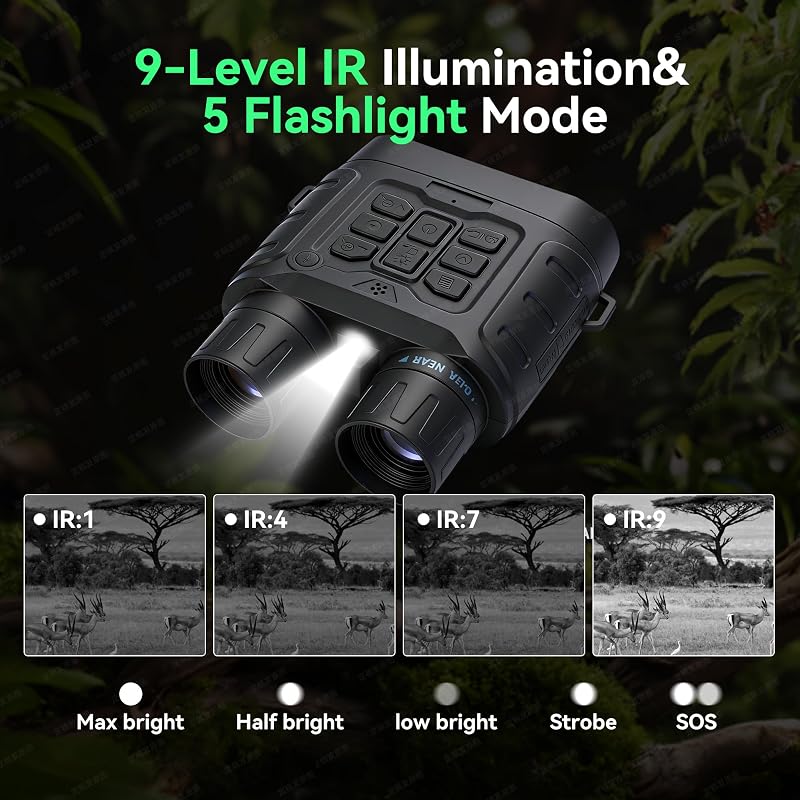 Night Vision Goggles for Adults - 4K Video, 12X Zoom, 9-Level IR, 32GB Card