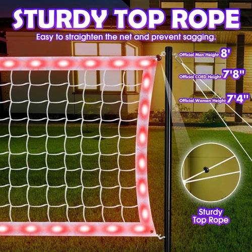 OHYEMO LED Volleyball Net Set, 32x3FT Light Up Volleyball Net Set with Adjustable Height Poles, Carry Bag & Remote, Glow in The Dark Heavy Duty Badminton Volleyball Net Set for Backyard Outdoor Game