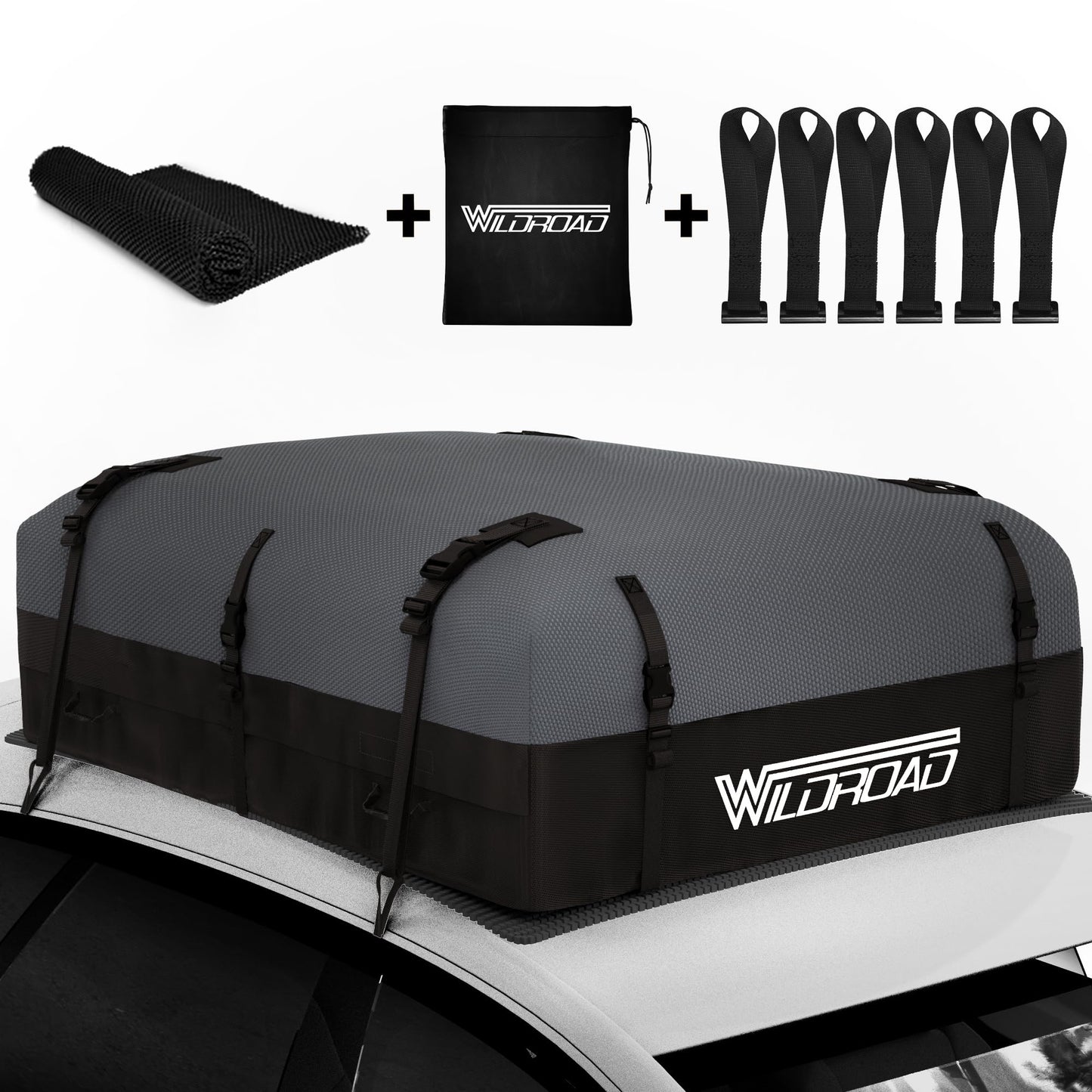 WILDROAD Rooftop Cargo Carrier - 25 Cubic Feet, 600D Ultra Anti-Tear Fabric, Waterproof Car Roof Bag with Soft-Shell, Anti-Slip Mat and 6 Door Hooks - Fits Cars with/Without Racks