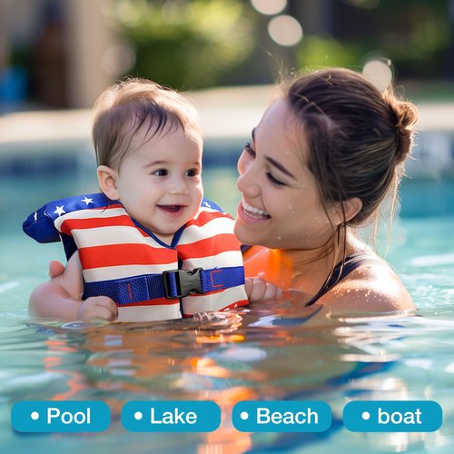 Dark Lightning Coast Guard Approved Toddler Life Jacket 0-30 lbs, Swimming Pool Floaties for Toddlers 1-3, Baby/Infant Swim Vest 20-30 Pounds (US - Flag)