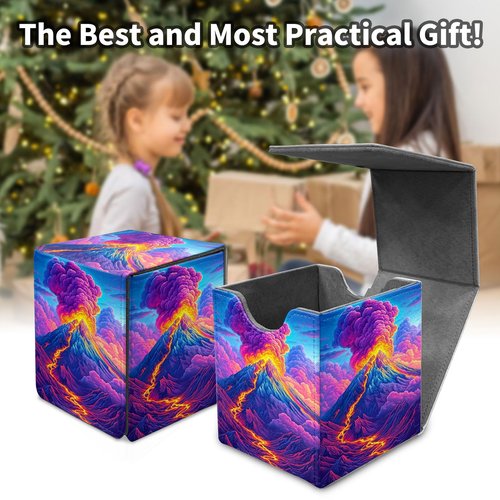 GYSYZJDH Premium MTG Deck Box – Holds 120+ Sleeved Cards, PU Leather Magnetic TCG Card Deck Box for MTG, Commander, and More, Colorful Volcano