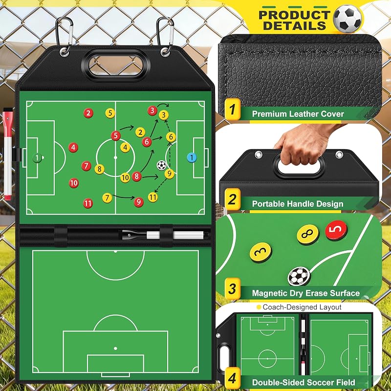 Foldable Soccer Coaching Board with Handle - Dual-Sided Magnetic Playboard (Variation: Soccer)