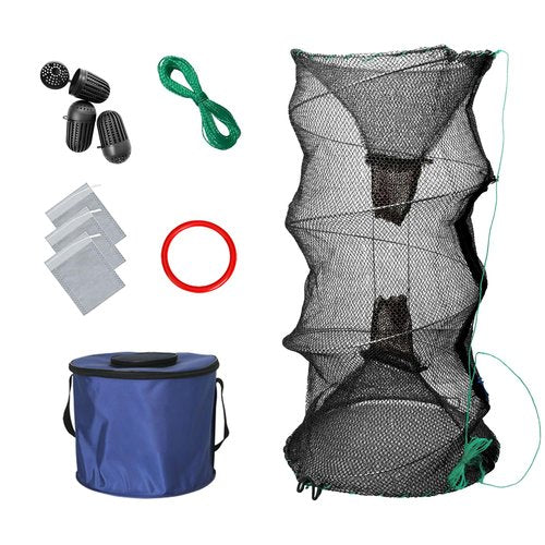 Minnow Trap with Foldable Fishing Net (11x24 Inch) & Collapsible Fish Bucket - Crab, Crawfish, Shrimp Trap for Freshwater Saltwater Fishing
