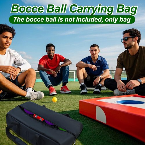Upgraded Bocce Ball Carry Bag with 8 Compartments 17 * 9inch Heavy Duty Bocce Set Carry Bag Waterproof Oxford Cloth Portable Bocce Storage Organizer Case for Lawn Beach Yard Outdoor Game Set(Bag Only)