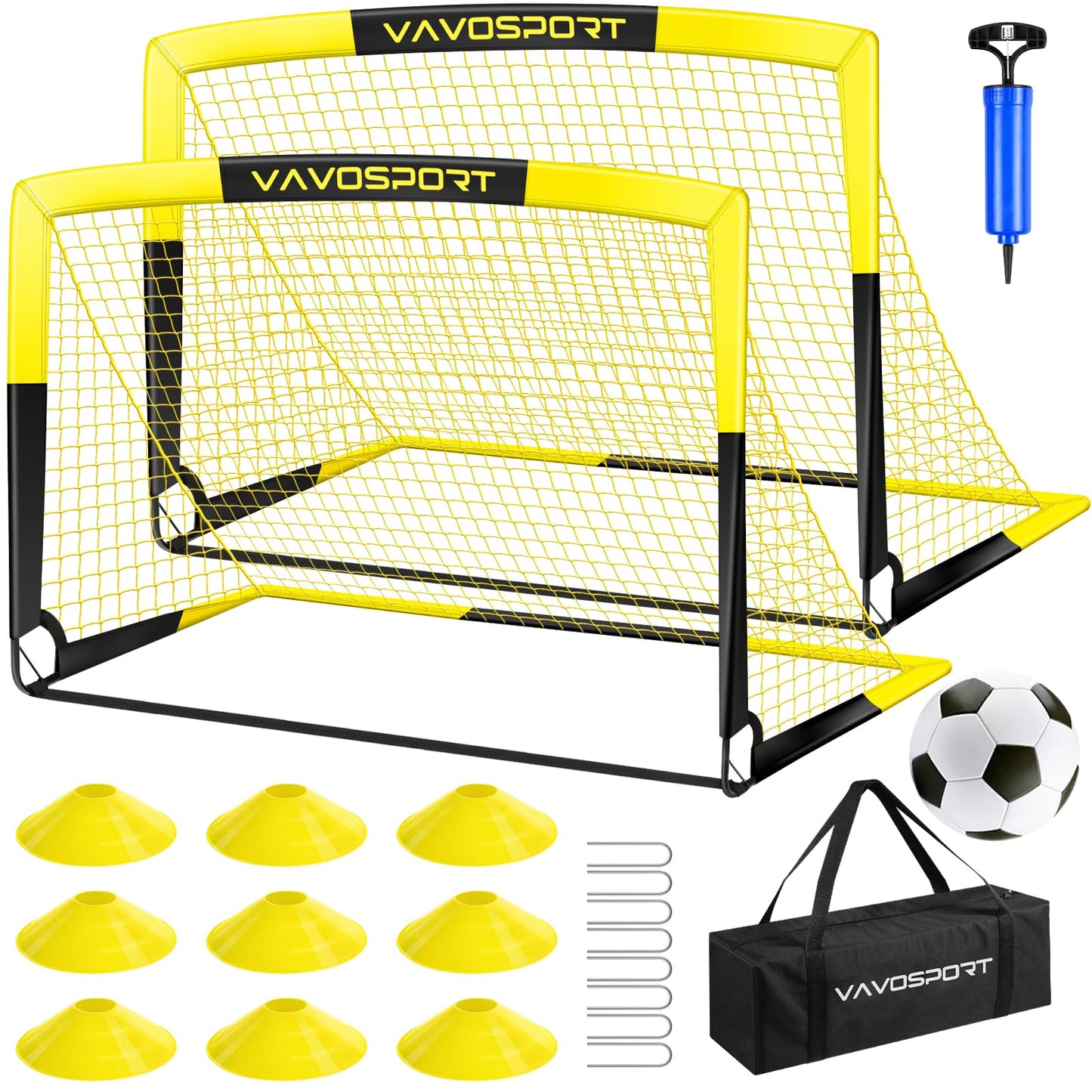Kids Soccer Goal Set, 2 of 4x3 ft Soccer Goals for Backyard, Portable Pop Up Soccer Nets Training Equipment with Soccer Ball, Cones, Soccer Net for Family Kids Youth Outdoor Sports Games