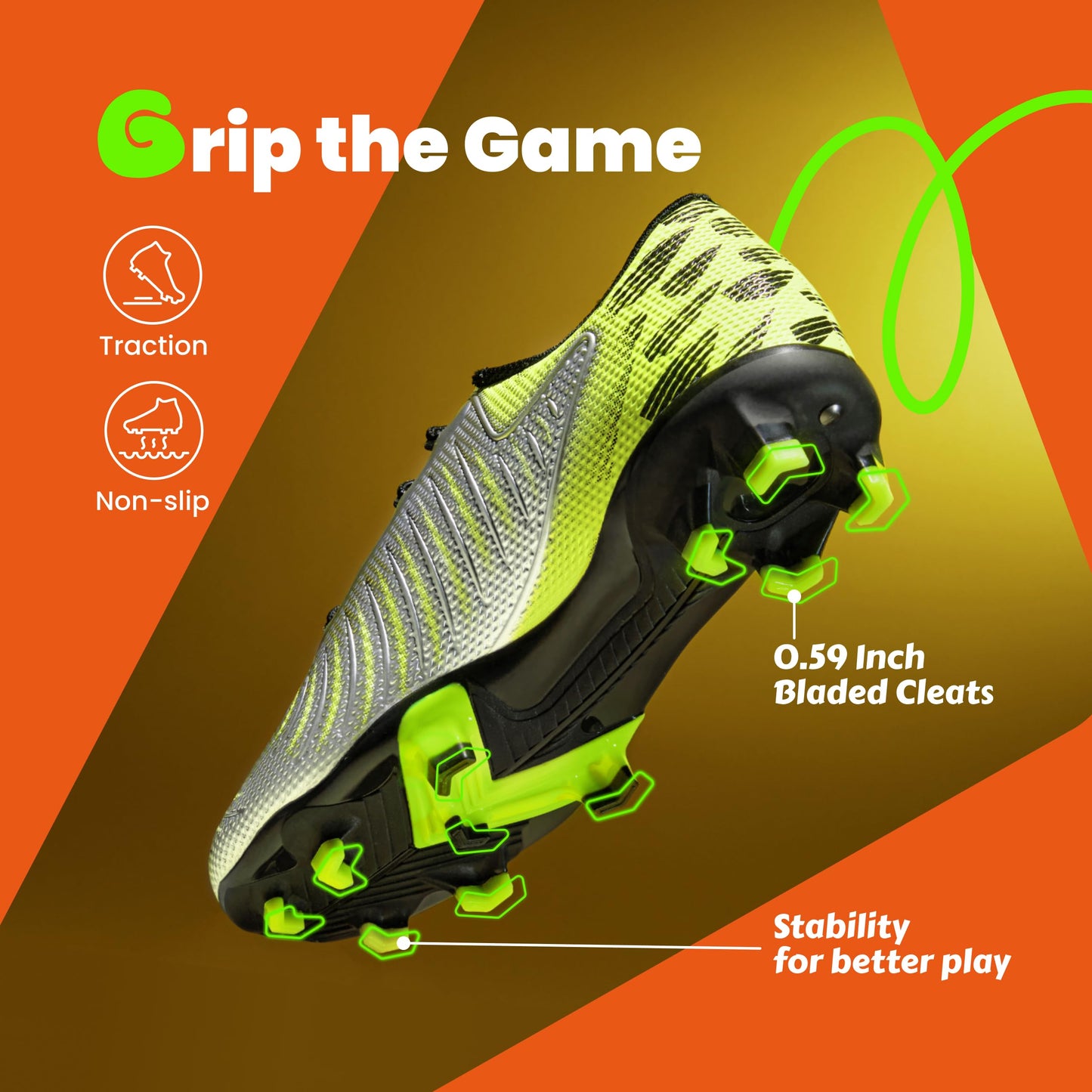 PATPAT Kids Soccer Cleats – Outdoor Firm Ground and Turf Football Training Shoes for Little Big Boys and Girls, Silver Sizes 13