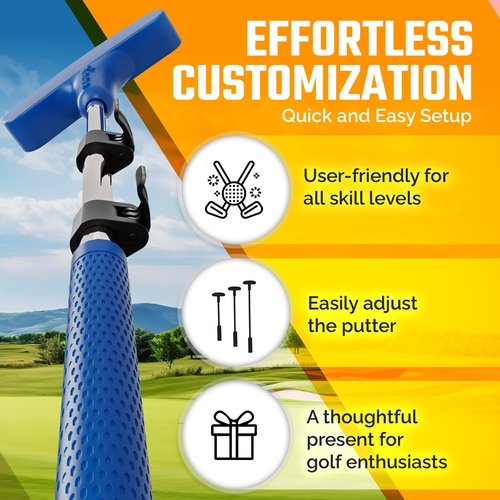 Go For It Golf Kids Putter - Extendable Shaft for Junior Golfers - Adjustable Size for Right and Left Hand - Perfect Training Club for Kids - Includes 3 Balls, Cup with Flag - Blue, 17"-35"