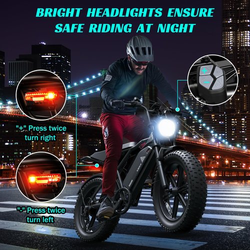 TST Electric Bike for Adults 1500W Peak 20" Fat Tire All-Terrain E-Bike 60 Miles 28MPH Electric Dirt Bike for Road Sand Mountain Snow - 48V 15AH Battery Powered Electric Motorcycle for Adventure