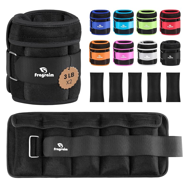 Adjustable Ankle Weights 1-6 lbs Pair with Removable Weights - Black (3 lb per side)