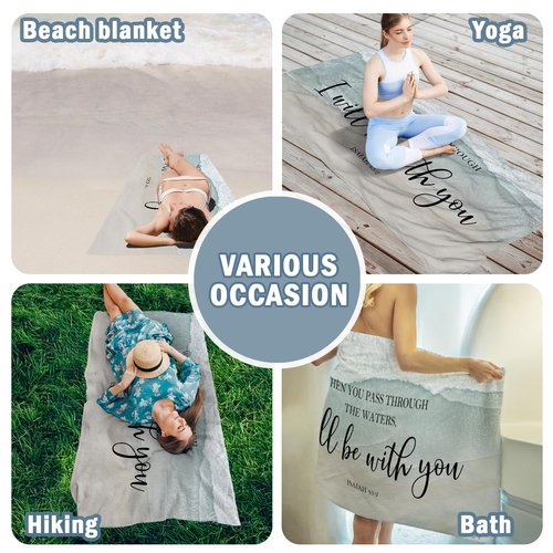 Xmsaitar Christian Coastal Beach Towel, Scripture Bible Verse When You Pass Through The Waters Bath Towels for Bathroom Swimming Pool, Sea Ocean Summer Microfiber Beach Towels Oversized Decor 30x60in