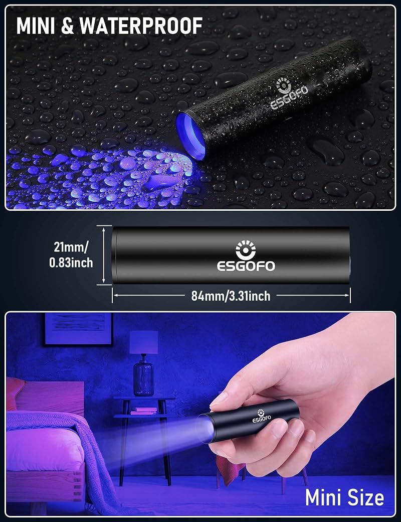 365nm UV Flashlight Mini USB-C Rechargeable, 1200mAh, Aluminum Body