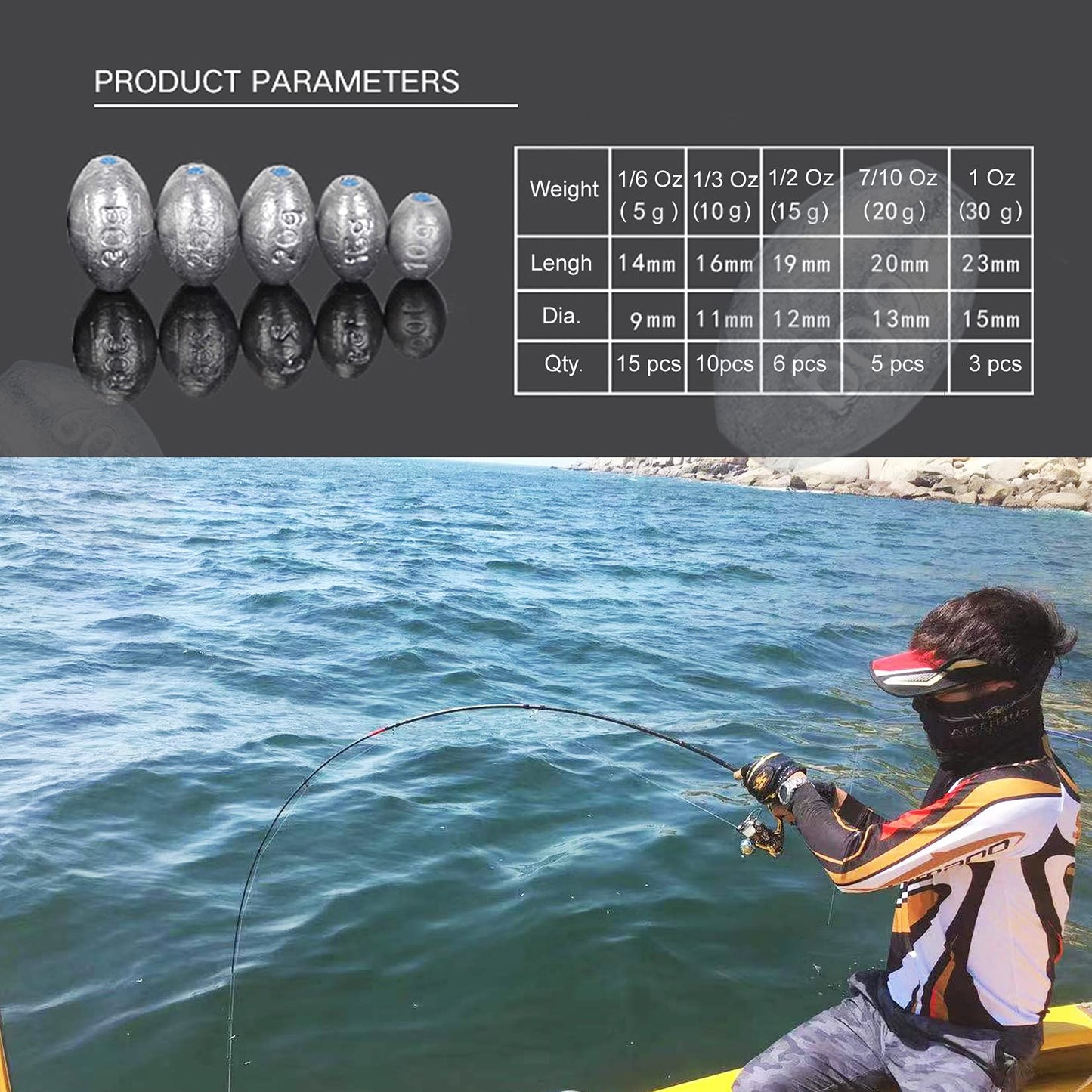 Egg Fishing Sinkers Weights Assortment Lead Oval Shape Bass Casting Worm Weights Tackle for Saltwater Freshwater Fishing