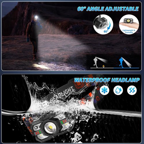 Staaricc Headlamp Rechargeable, LED Headlamp with Red Light, 2Pack Headlamps for Adults, Head Lamps LED Rechargeable, Headlight Motion Sensor, Head Lights for Forehead Hardhat Running Hunting Camping