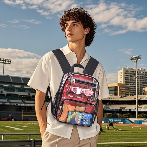 MAY TREE Clear Backpack Stadium Approved for Women and Men, Clear Bag for Stadium Events, Transparent bag for Concert Sporting Festival, Black