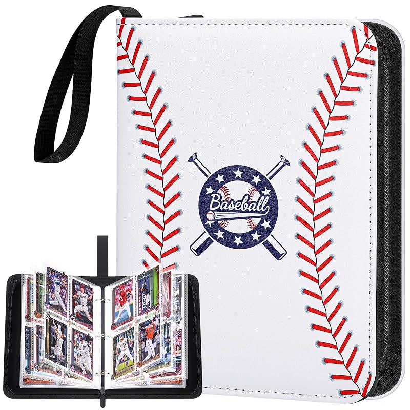 Baseball Card Binder 440 Pockets with Sleeves - 55 Pages, PU Leather, Zipper & 3-Ring Bind, Portable Card Album (Variation: 440 Pockets)