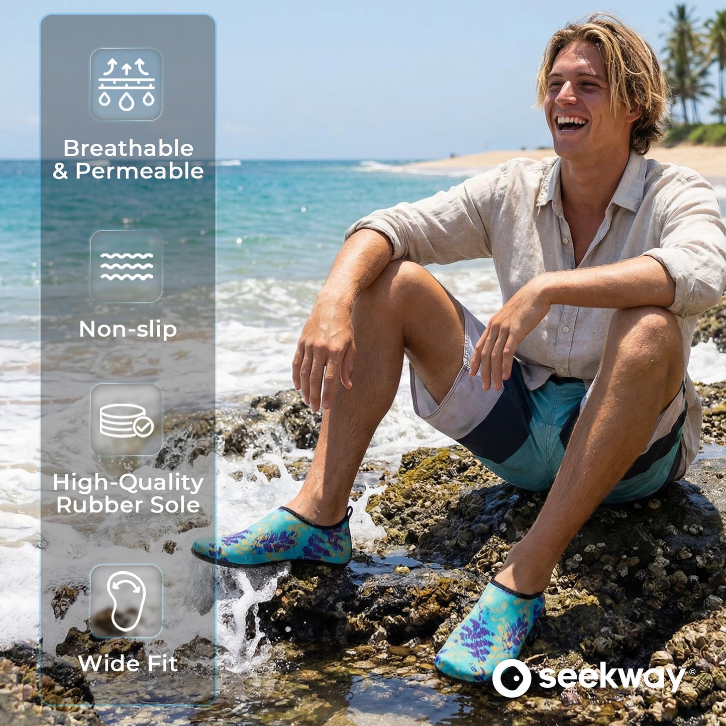 SEEKWAY Water Shoes Women Men Adult Quick-Dry Aqua Socks Barefoot Non Slip for Beach Swim River Pool Lake surf Black Size SK002
