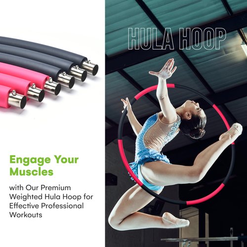 SteadyDoggie Hoola Hoop Stainless Steel Weighted Hula Hoop for Adults - Detachable Ergonomic Design for Muscle Strengthening and Weight Loss - Easy to Adjust and Carry for Home Fitness - Pink and Gray
