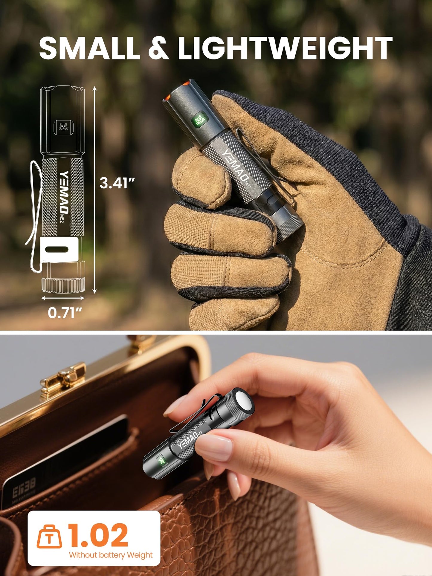 Yemao Rechargeable Flashlights 1500 Lumens EDC Flashlight,Pocket Flashlight High Lumens with Clip,Super Bright Small Flashlights, 6 Modes Flash Light for Camping, Home and Emergencies(Grey)