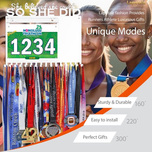 Lapetale Fashion She Believed She Could SO SHE DID Race Bib and Medal Display,White Marathon Medal Display and Runner Medal Hanger Display,Bib Running Medal Display Gifts For Runners Athlete Luxurious