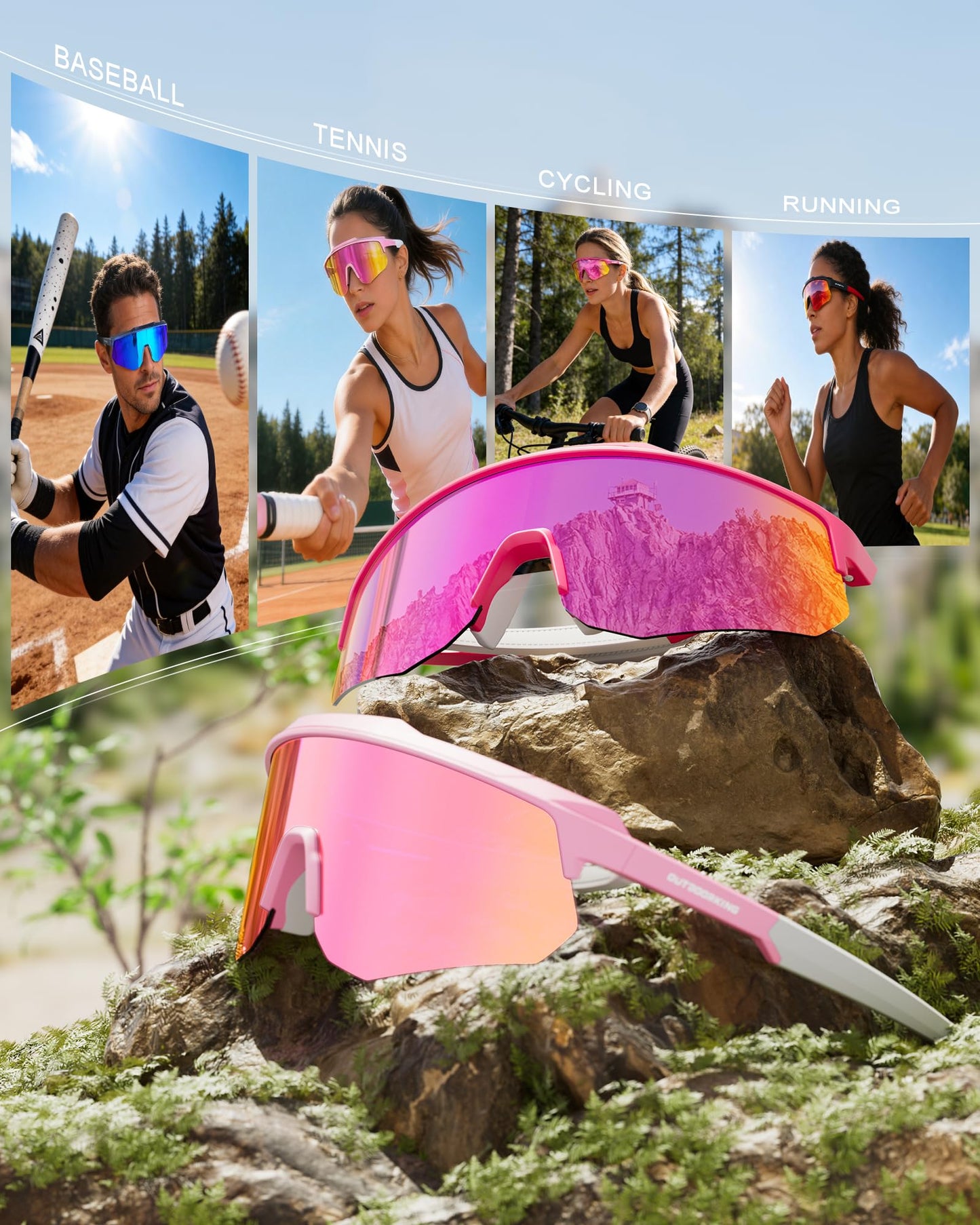 QALLY Polarized Sport Sunglasses Men Women Bike Sunglasses for Men Cycling UV Protection Baseball Running 3 Packs